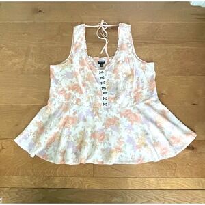 Torrid Floral Peplum Tank Top Size 2X Hook and Eye Corset Front Smocked Back